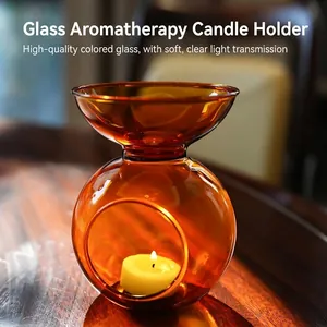 Heat Resistant Borosilicate Glass Aromatherapy Candle Holder Champagne Amber Color Geometric Essential Oil Burner Home Decor