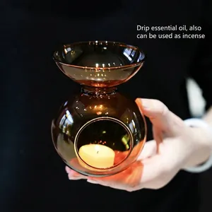 Amber glass aromatherapy candle holder and essential oil burner with tea light