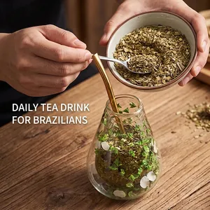Tasse en verre borosilicaté à double paroi pour Yerba Mate avec paille et fleurs