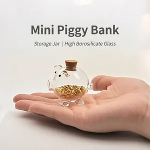 Mini Salvadanaio a Forma di Maialino in Vetro Bottiglia di Stoccaggio Trasparente in Vetro Borosilicato Con Tappo in Sughero