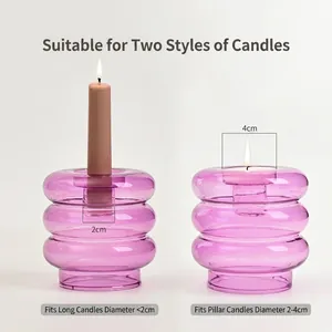 Vintage purple ribbed glass dual-use candle holder for pillar and taper candles