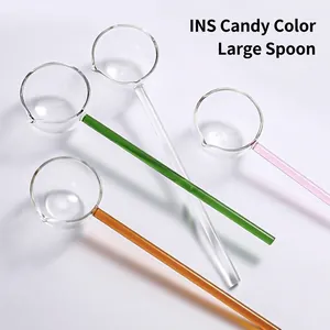 Cuchara de Vidrio de Borosilicato Colorida con Mango Largo Resistente al Calor Cuchara para Postre con Pico Agitador de Vidrio