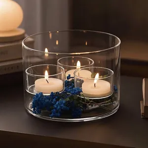 Elegant windproof glass candlestick holder set with blue flowers for romantic home decor