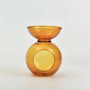 Elegant amber heat-resistant glass aromatherapy candle holder for essential oil burning