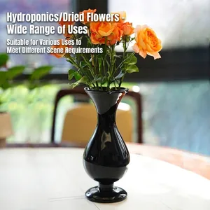 Französischer Vintage Borosilikatglas Vase Große Öffnung Hydrokultur Blumenarrangement Mittelalterlicher Stil Wellenrand Dekovase