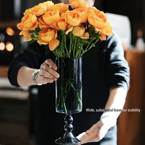 Vaso in vetro grigio vintage a stelo lungo per eleganti decorazioni floreali casa