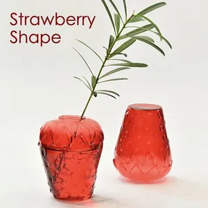 Creative red strawberry shaped glass vase for modern aesthetic home table decor