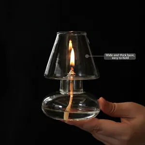 Elegant handmade Nordic glass oil lamp with windproof shade for cozy home decor