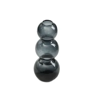 Vase en verre à bulles gris élégant pour plantes hydroponiques et décoration de table