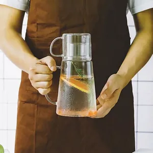 Jarra de agua de vidrio borosilicato resistente al calor con tapa de taza decorativa