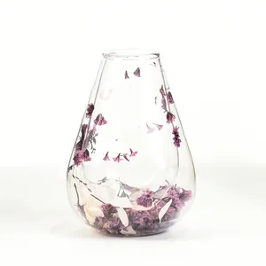 Élégante tasse mate en verre borosilicaté à double paroi ornée de fleurs éternelles