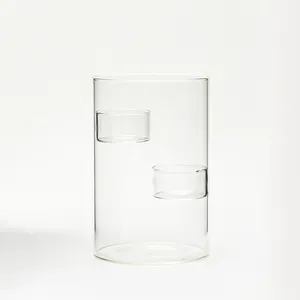 Modern minimalist cylindrical windproof glass candle holder for home decor and dinner