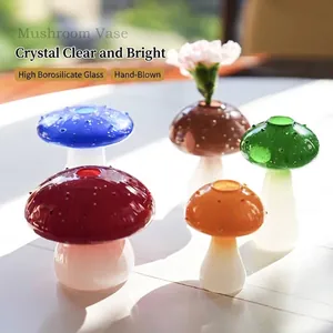 Colorful hand-blown mushroom-shaped glass vases for elegant home decor and hydroponics