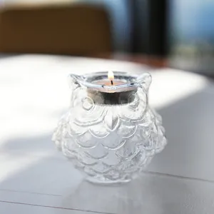Elegant owl shaped clear glass candle holder for romantic dinners and home decor