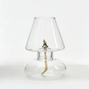 Nordic style handmade clear glass oil lamp with a windproof conical shade for home decor