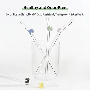 Pajitas transparentes de vidrio de borosilicato con lazos para bebidas calientes.