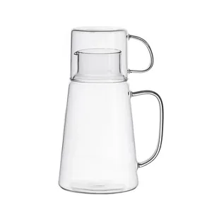 Juego de jarra de vidrio de borosilicato moderno con tapa de taza integrada hogar