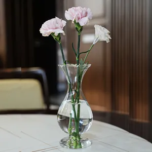 Eleganter Klarglasvase im französischen Vintage-Stil mit weiter Öffnung für Hydrokultur-Blumen