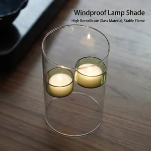 Portavelas creativo circular de vidrio borosilicato resistente al viento con insertos verdes