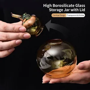 Tarro de cristal ámbar con forma de calabaza y tapa, recipiente decorativo de alta calidad