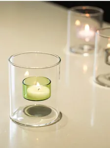 Elegante portavelas europeo de vidrio a prueba de viento con copa verde para romance