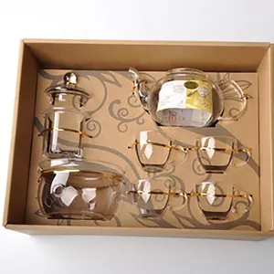 Hitzebeständiges Borosilikatglas Tee-Set Mit Goldrand Teekanne Und Tassen Heizsockel Modernes Zuhause Büro Teegeschirr