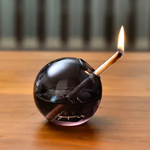 Lámpara de Aceite de Vidrio Esférico Creativo Candelabro sin Humo Ornamento Moderno de Escritorio Degradado Soporte de Vela de Vidrio