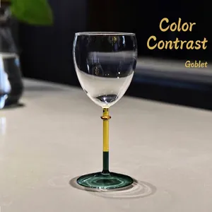 Creative Color Blocked Goblet High Borosilicate Glass Wine Glass European Champagne Flute Modern Minimalist Barware Drinkware