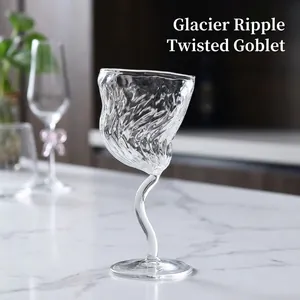 Calice da Vino Creativo con Motivo Ghiacciaio e Stelo Attorcigliato Calice Retrò in Vetro Borosilicato Trasparente per Feste in Casa