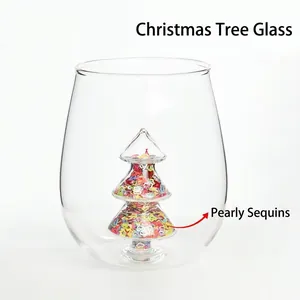 3D Christmas Tree Borosilicate Glass Cup With Colorful Sequins Heat Resistant Clear Drinking Mug For Milk Juice Home Decor Gift