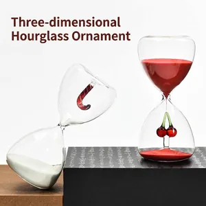 Reloj de Arena de Vidrio Creativo de 15 Minutos Temporizador Cereza Roja Bastón de Navidad Reloj de Arena Decorativo para Hogar Oficina Regalo