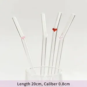 Hitzebeständige Herz-Glasstrohhalme für Saft, Länge 20 cm, Ø 0,8 cm