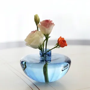 Creative semi-circular blue glass vase for hydroponic flowers and home table decoration