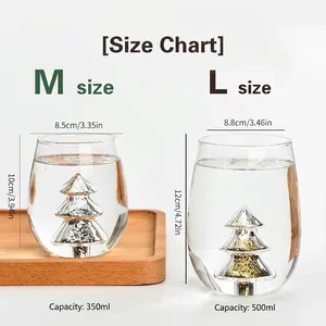 Creative 3D Christmas tree glass cups with silver and gold sequins in M and L sizes.