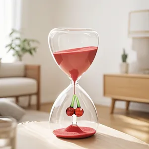 Reloj de arena de cristal de 15 minutos con cereza roja para decoración hogar