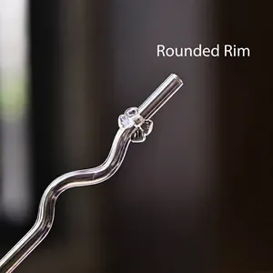 Elegant curved glass straw featuring a clear bow tie and smooth rounded mouth detail