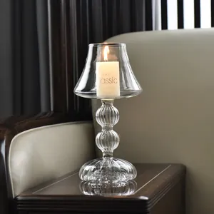 Elegant European lamp-style glass candle holder for sophisticated home decor and weddings