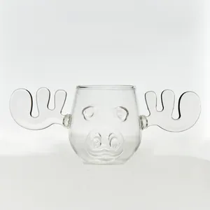 Handgefertigtes kreatives Weihnachts-Moose-Glas mit einzigartigen Elchgeweih-Griffen