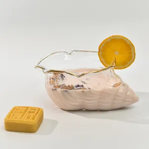 Bol à dessert créatif en verre en forme de coquillage avec bord doré élégant et chic