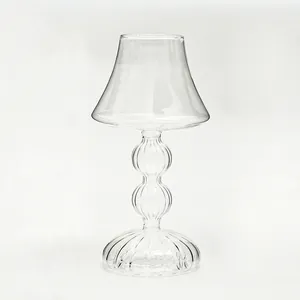 Elegant vintage lamp-shaped clear glass candle holder for modern home table decor