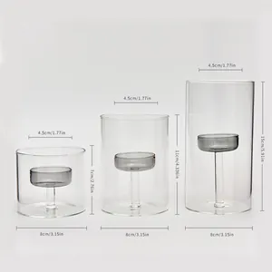 European style cylindrical clear glass candle holder set with dimensions for home decor