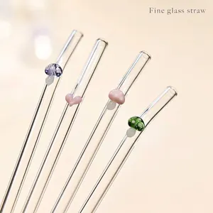 Reusable High Borosilicate Glass Straws With Colorful Butterfly Flower Mushroom Heart Decor Heat Resistant Drinking Straws For Juice Milk