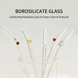 Reusable high borosilicate glass straws with cute colorful charms for cold or hot drinks