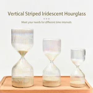 Creative Cylindrical Glass Hourglass Sand Timer Vertical Stripes Iridescent Decorative Sand Clock For Home Office Desktop Gift