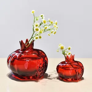Chinese Style Pomegranate Shaped Glass Vase Small Red Clear High Borosilicate Glass Flower Vase For Home Table Decor