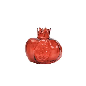 Elegant red glass pomegranate shaped vase for hydroponics and desktop decoration