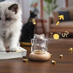 Joli bocal de rangement en verre en forma de chat pour haricots dorés sur socle