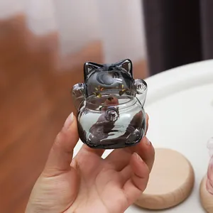 Mini bouteille en verre chat pour rangement de grains d'or et décoration