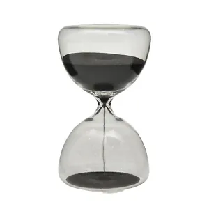Minimalist 5-minute glass hourglass timer with black sand for creative home office decor