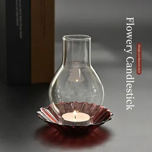 Zen Vintage Glass Candle Holder New Chinese Style Windproof Decorative Candlestick Retro Home Table Ornament Desktop Decor